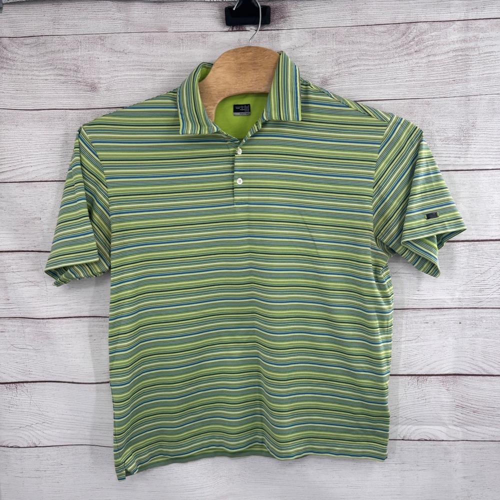 Nike Tiger Woods Collection Polo Shirt Size Large Striped Golf Athletic‎ Green